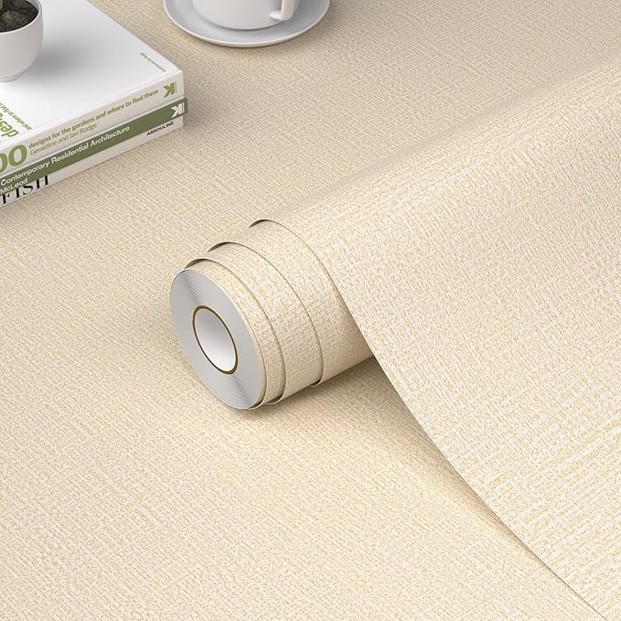 WADILE Grasscloth Peel and Stick Wallpaper 15.7in x 196.8in, Textured Contact Paper for Cabinets, Faux Linen Wall Paper Pull and Stick, Fabric Vinyl Wallpaper Self Adhesive Beige | Textured contact paper, Faux linen, Vinyl material, Cabinets, Self adhe...