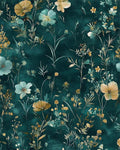 Floral Leaf Vintage Wallpaper Peel and Stick 17.5" x 393", Teal Gold | Self Adhesive/Removable/Waterproof/Thick Vinyl Contact Paper for Bathroom Bedroom Shelf Cabinet Drawer,Prepasted,Easy Peel