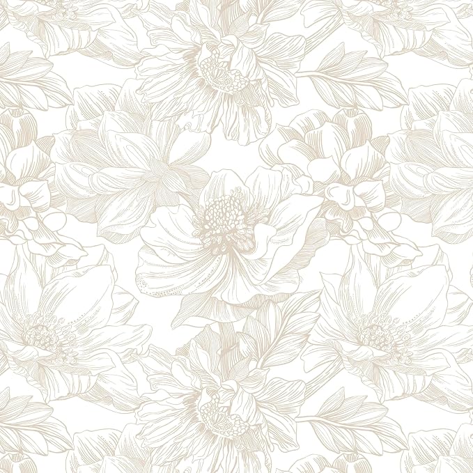 393"x17.3" Peel and Stick Wallpaper Floral Beige Neutral White Boho Contact Paper Modern Wallpaper Removable Self Adhesive Wall Paper Bedroom Bathroom Kitchen Thicken Waterproof Vinyl Roll