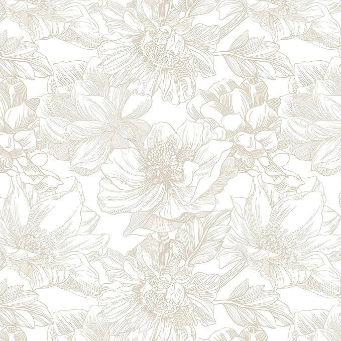 118"x17.3" Peel and Stick Wallpaper Floral Beige Neutral White Boho Contact Paper Modern Wallpaper Removable Self Adhesive Wall Paper Bedroom Bathroom Kitchen Thicken Waterproof Vinyl Roll