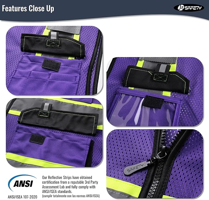 JKSafety Hi Vis Reflective Safety Vests for Men Women High Visibility Vest with Pockets Mesh Fabric Construction Safety Apparel Neon Vest for Work (220-PurpleB 3XL)
