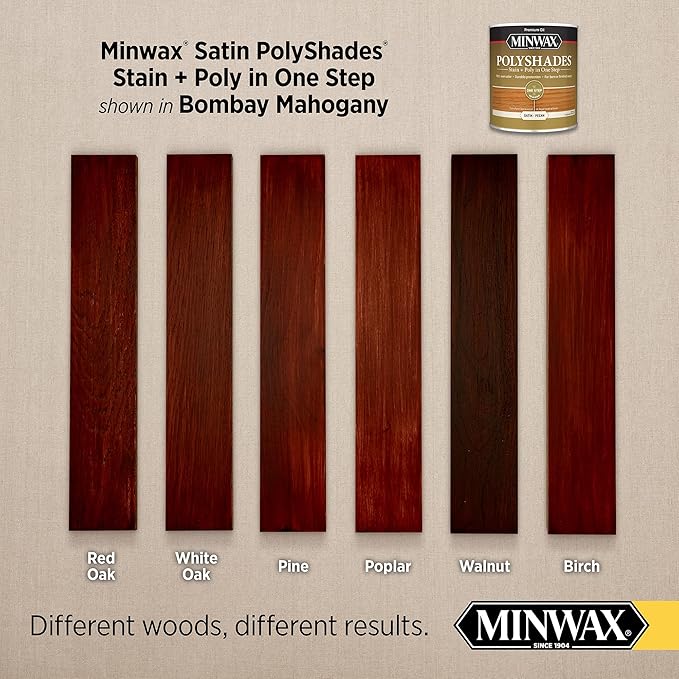 Minwax PolyShades Wood Stain + Polyurethane Finish – ½ Pint, Bombay Mahogany, Satin, Brown