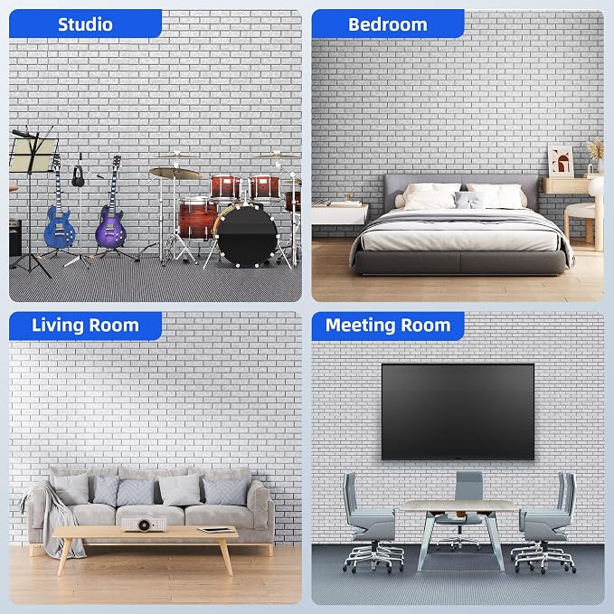 20 Pack Acoustic Panels with Self Adhesive Sound Proof Foam Panels for Wall | 12" X 12" X 0.4" High Density Soundproof Wall Panels, Brick Sound Absorbing Panels for Home Studio Office Decor - Gray