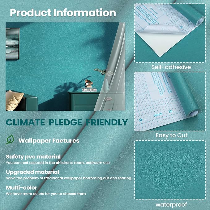 Teal Peel and Stick Self Adhesive Wallpaper Countertop Contact Paper | Removable Waterproof Bathroom 15.7" X 118" Kitchen Vinyl Wrap for Cabinet Countertops Wall Counter Top Paper