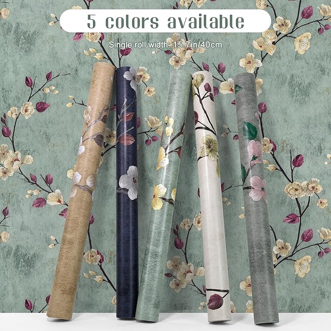 Floral Peel and Stick Wallpaper Flower Tree Contact Paper A Set of 17.5"x1200" Self Adhesive Removable Modern Sage Green Wall Paper Decorative Wall Covering Countertop Vinyl Film Roll