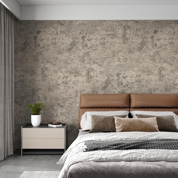 48x197in Extra Wide Grey Concrete Contact Paper Peel and Stick 3D Cement Look Wallpaper Matte Thicken Adhesive Waterproof Vinyl Wall Sticker for Bedroom Living Room Retro Industrial Style Earthy Grey