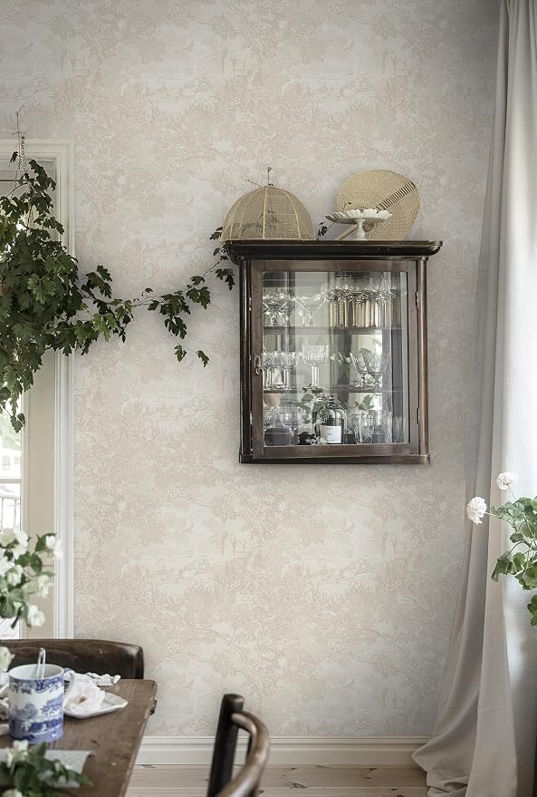 Heroad Peel and Stick Wallpaper Beige Neutral Vintage Forest Animals Floral Wallpaper Removable Self-Adhesive Contact Paper for Bedroom Living Room Cabinets Decoration Thicken Vinyl 17.3''x787''