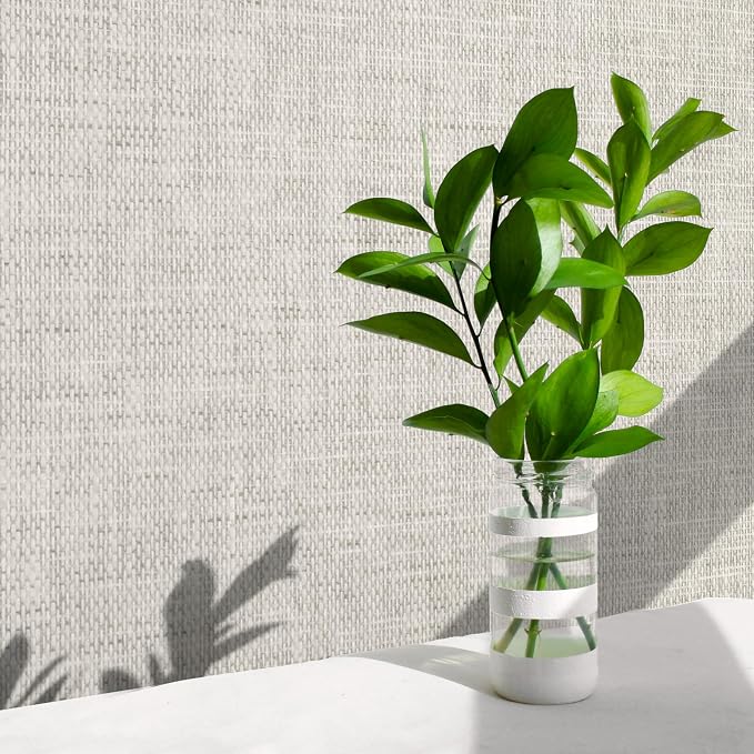 Ansehan Wallcovering W010105 Cosmo Collection 36" W x 8 Yard L, Natural Paper Weave Grasscloth Modern Texture Wallcovering for Living Room Bedroom Feature Wall, Wheat/Natural Knit/Grey