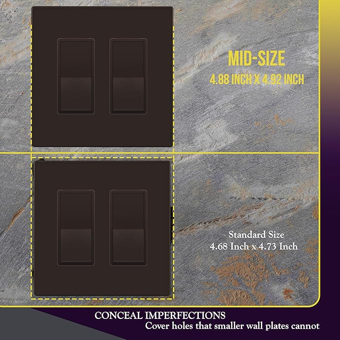 ENERLITES Screwless Decorator Wall Plates Child Safe Outlet Covers, Gloss Finish, Midway Size 2-Gang 4.88" H x 4.92” L, Unbreakable Polycarbonate Thermoplastic, SI8832M-BR-10PCS, Brown,10 Pack