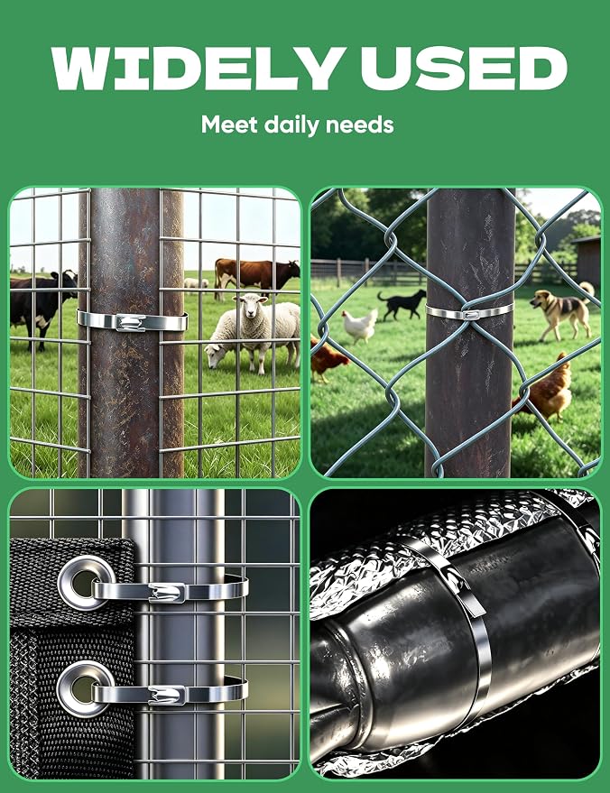 Sinlon Stainless Steel Cable Tie Gun Kit with 150Pcs Metal Zip Ties, Heavy Duty Wire Fence Tensioner and Fastener Repair Tool for Chain Link, Garden Mesh and Farm Cages