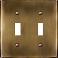 ENERLITES Double Toggle Light Switch Metal Cover Plate, Stainless Steel Wall Plate, Corrosion Resistant, Standard Size 2-Gang 4.50" x 4.57", Stainless Steel 201, 7712-AB, Antique Brass (Pack of 1)