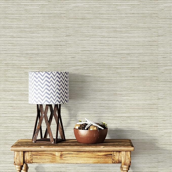 Simon&Siff Cream Textured Grasscloth Peel and Stick Wallpaper 17.7"x1200" Neutral Faux Grassweave Wallpaper Waterproof Self Adhesive Removable Wallpaper Mural for Home Decor Bedroom Kitchen Cabinet