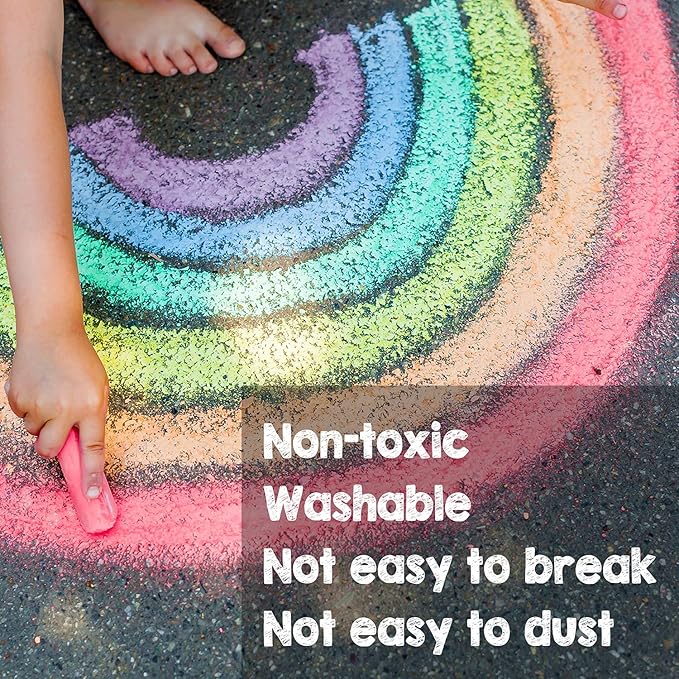 180 Pack Washable Sidewalk Chalk for Kid, 20 Colors Non-Toxic Jumbo Chalk Paint Bulk for Summer Outdoor Activity, Playground, School Classroom Chalkboard, Chalk Party Favors Set for Toddler Kids Adult