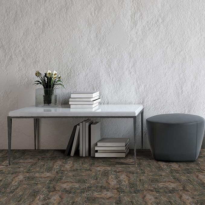 Nexus Self Adhesive 12-Inch Vinyl Floor Tiles, 20 Tiles - 12" x 12", Dark Slate Marble Pattern - Peel & Stick, DIY Flooring for Kitchen, Dining Room, Bedrooms & Bathrooms by Achim Home Decor