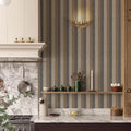 Simon&Siff Textured Fabric Wallpaper Peel and Stick Large Size 26"x400" Black/Brown/Grey Stripes Printed Grasscloth Look Wall Paper Faux Linen Contact Paper Self-Adhesive Vinyl for Bedroom Bathroom
