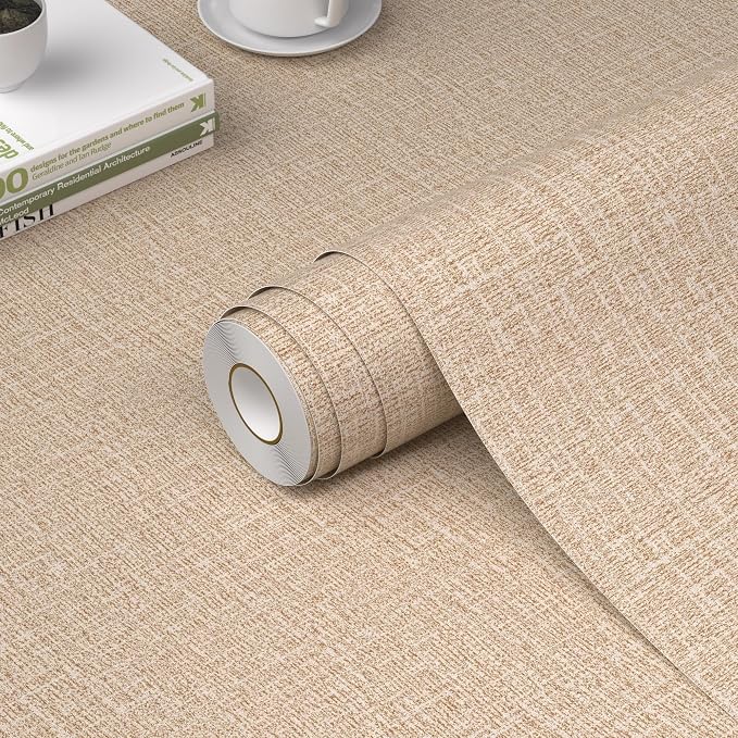 WADILE Grasscloth Peel and Stick Wallpaper 15.7in x 393.7in, Textured Contact Paper for Cabinets, Faux Linen Wall Paper Pull and Stick, Fabric Vinyl Wallpaper Self Adhesive Khaki | Textured contact paper, Faux linen, Vinyl material, Cabinets, Self adhe...