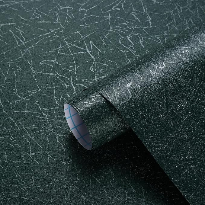 Safiyya 393"x 17.3" Peel and Stick Wallpaper Blackish Green Silk Wallpaper Textured Green Contact Paper Removable Modern Solid Color Contact Paper for Walls Vinyl Rolls