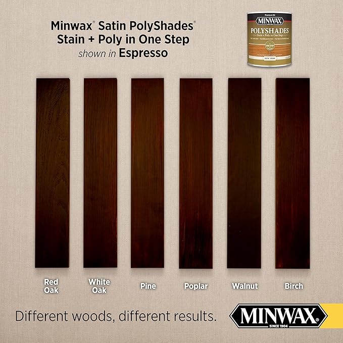 Minwax PolyShades Wood Stain + Polyurethane Finish – ½ Pint, Espresso, Satin, Black