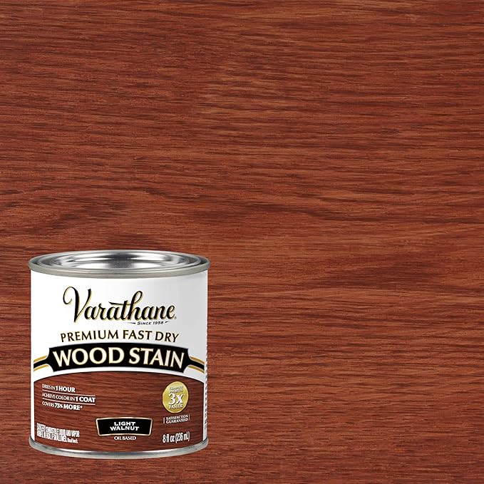 Varathane Premium Fast Dry Wood Stain | 1 Hour Dry Time | 1 Coat Color | Interior Wood Stain | Furniture, Cabinets, Doors, Trim | Half Pint | Light Walnut