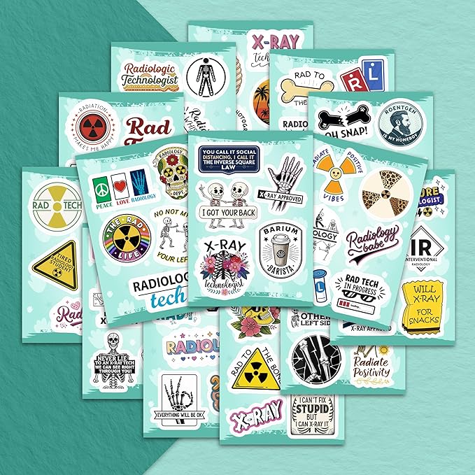 100Pcs Radiology Stickers, Rad Tech Stickers, Xray Decals for Water Bottle and Laptop - Radiology Party Supplies & Decorations - Rad Tech Gifts for Women & Men