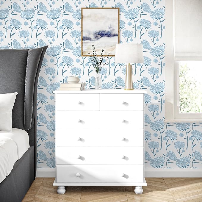 Hopepak 17.3" x 78.7" Peel and Stick Wallpaper Floral Contact Paper Blue Wall Paper Modern Self Adhesive Removable Vinyl Wallpaper for Bedroom
