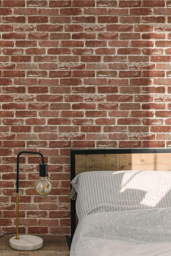 Hopeak Red Brick Wallpaper Self-Adhesive Peel and Stick Wallpaper Waterproof and Removable Good for Home Decoration and Furniture Renovation 35.4 x 393.7 Inch