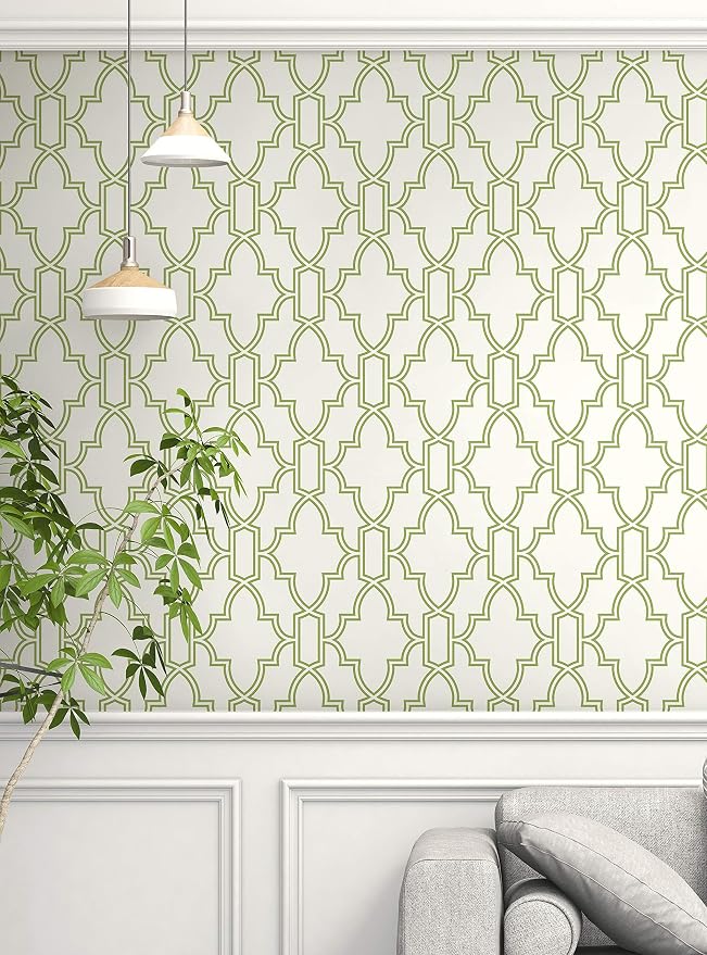 NextWall Tile Trellis Peel and Stick Wallpaper (Green & White)