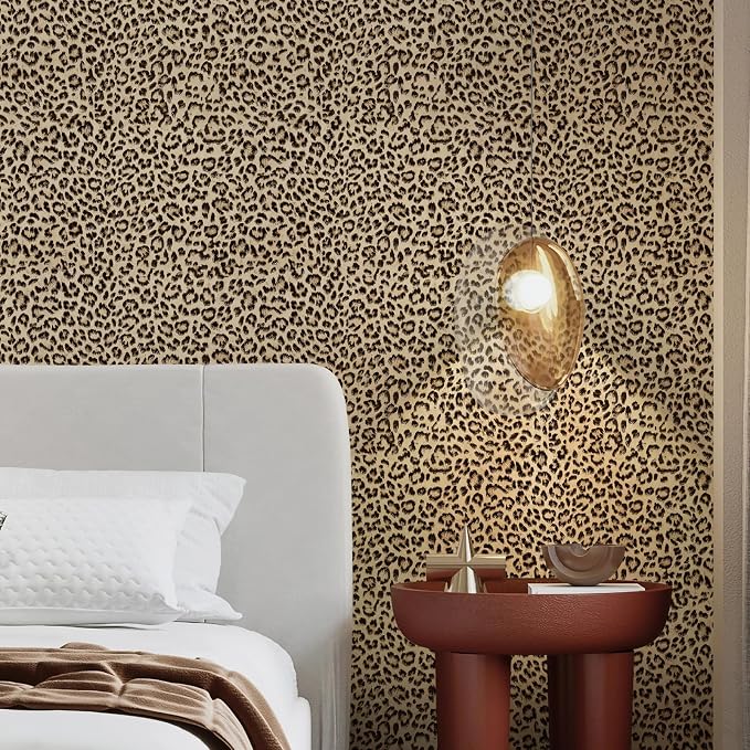 JiffDiff Leopard Print Peel and Stick Wallpaper, Waterproof Removable Self Adhesive Textured Wall Paper, Yellow Unique Funky Cheetah Contact Paper for Bedroom and Bathroom 1200"X17.3"(144.3 sq. ft)