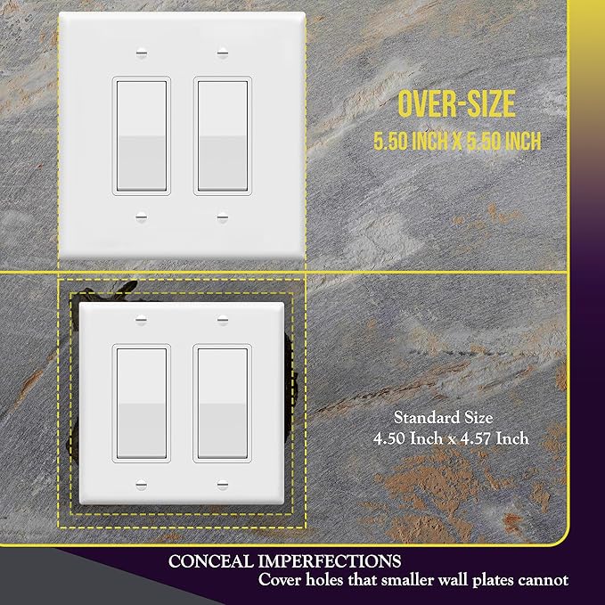 ENERLITES Decorator Light Switch or Receptacle Outlet Wall Plate, Over-Size 2-Gang 5.50" x 5.50", Polycarbonate Thermoplastic, UL Listed, 8832O-W-5PCS, White (5 Pack)