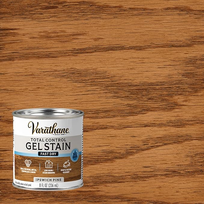 Varathane Total Control Gel Stain | Low Odor Water-Based Formula | Thick Gel Formula for Vertical Surfaces | Ideal for Wood, Metal & Fiberglass | Half Pint | Ipswich Pine