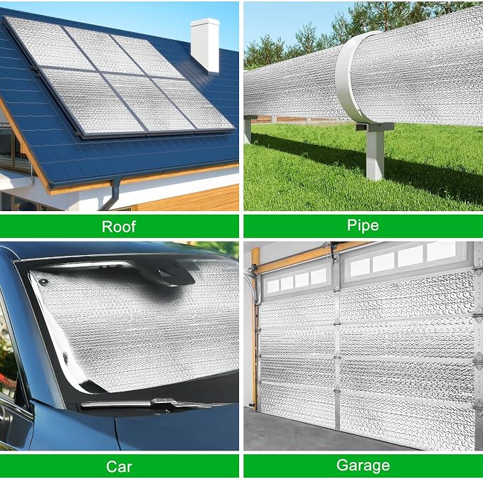 16P Garage Door Insulation Kit Panels 3MM 16x8FT for Double Garage Door, Pre-Cut Bubble Reflective Aluminum Foil Sheet 120 Tape, DIY Install Temperature Control Block Summer Heat & Winter Cold(24x48)