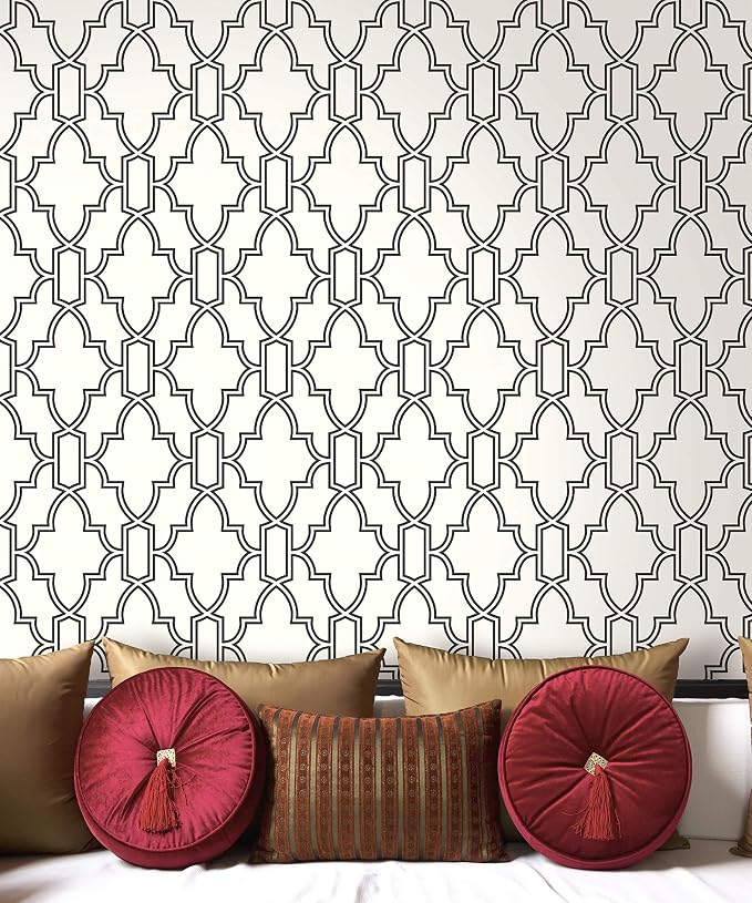 NextWall Tile Trellis Peel and Stick Wallpaper (Black & White)