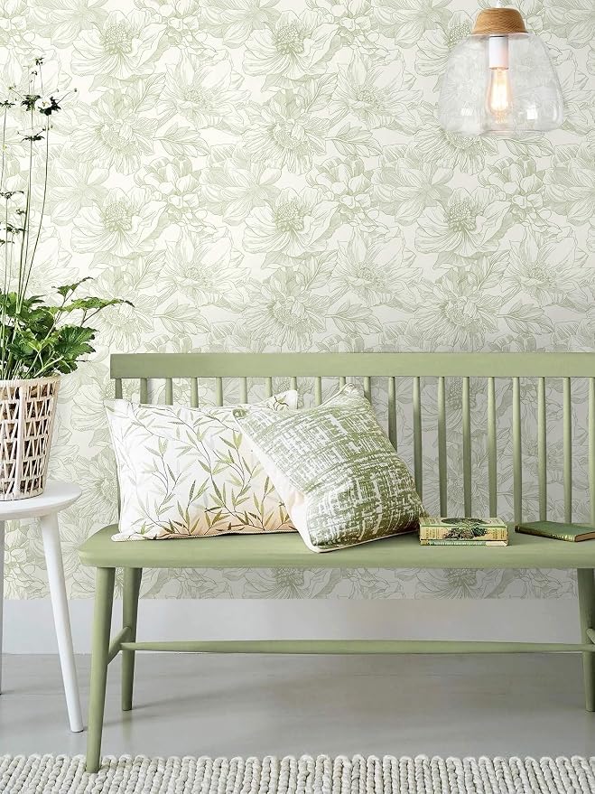 Ismoon Vintage Floral Wallpaper Peel and Stick Beige and Green Contact Paper 17.3inx6.5ft Removable Self Adhesive Wall Paper for Bathroom Bedroom Cabinet Mural Wall Decor Vinyl Renter Friendly