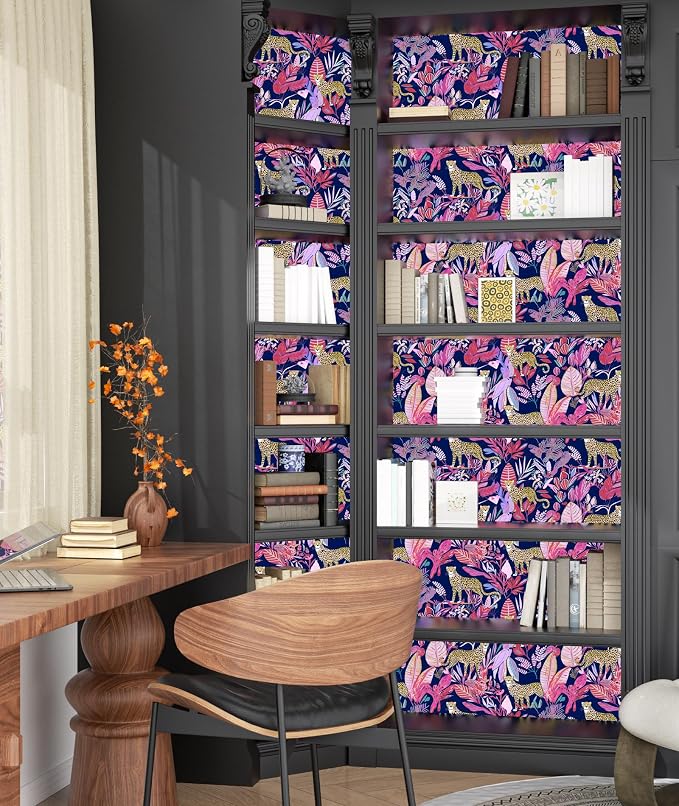 Purple Vintage Leopard Peel and Stick Wallpaper 17.5" x 393" | Waterproof Vinyl Self Adhesive Removable Renter Friendly Floral Contact Paper