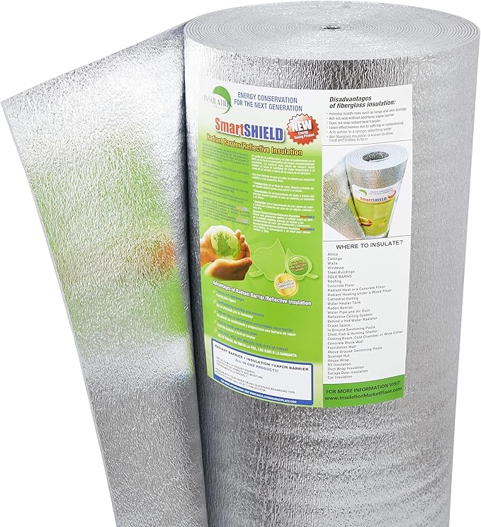 INSULATION MARKETPLACE SmartSHIELD -3mm 48 inchx100Ft ReflectiveINSULATION roll, Foam Core Radiant Barrier, ThermalINSULATION Shield - Engineered Foil