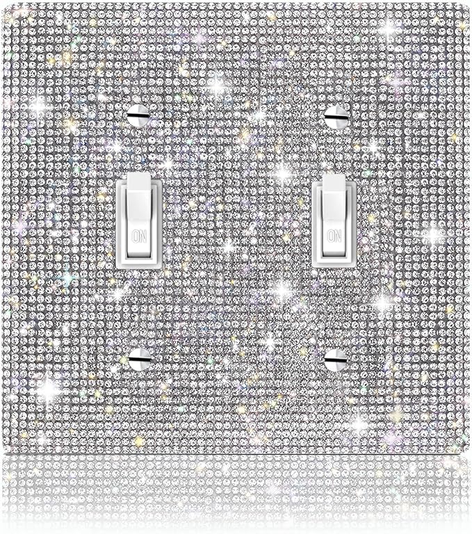 1 PC Shiny Silver Rhinestones Wall Plate Cover Switch Plate Covers Cover Light Switch Cover Switch Cover Decorative Double Gang Toggle Outlet Covers Bling Switch Cover