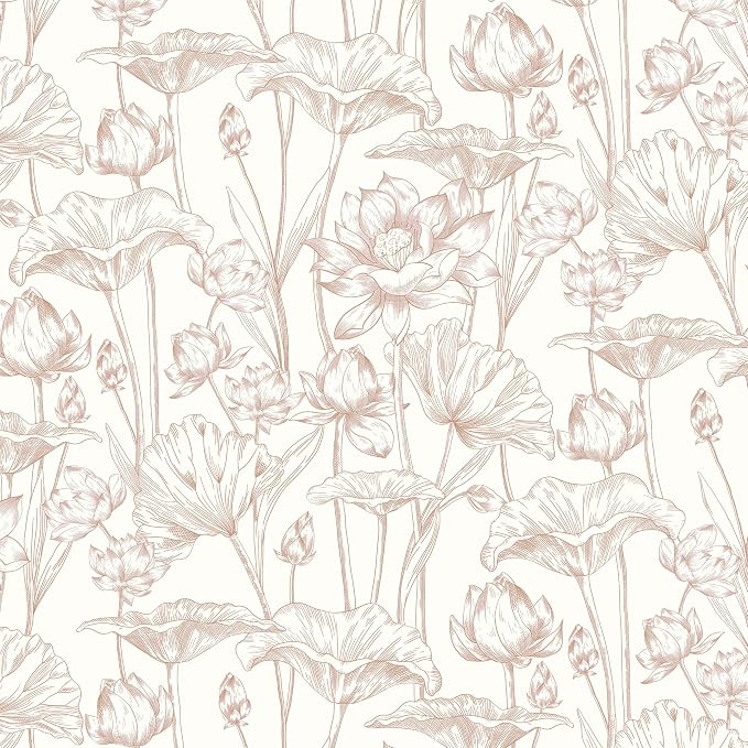 Timeet Floral Peel and Stick Wallpaper White and Pink Vintage Contact Paper 16" x 197" Lotus Self Adhesive Removable Wallpaper for Bedroom Bathroom Waterproof Decoration