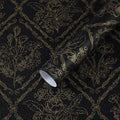 Toduso Peel and Stick Wallpaper Vintage Wall Paper Boho Contact Paper Black and Gold Floral Removable Wallpaper for Bathroom Bedroom Flower Waterproof Self Adhesive Vinyl Drawer Decor 17.3"x393.7"