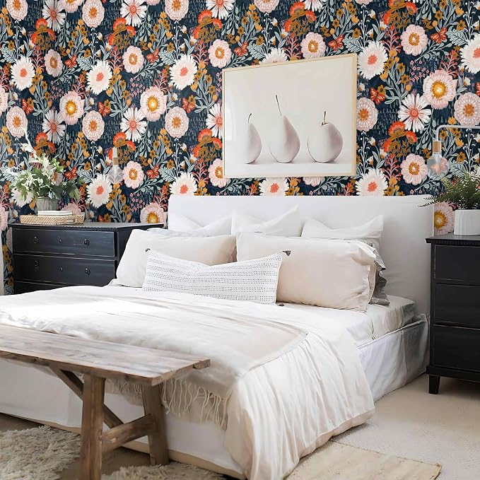 Dimoon 394"x17.3" Pink Orange Vibrant Floral Contact Paper Peel and Stick Wallpaper Boho Contact Paper Wallpaper