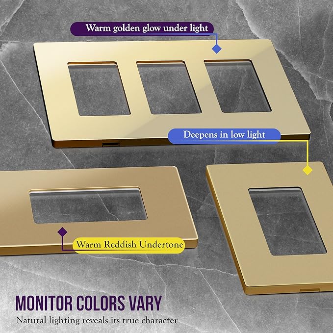 ENERLITES Elite Series Screwless Decorator Wall Plate Child Safe Outlet Cover, Gloss Finish, Size 1-Gang 4.68" H x 2.93" L, Unbreakable Polycarbonate Thermoplastic, SI8831-GD-10PCS, Gold (10 Pack)