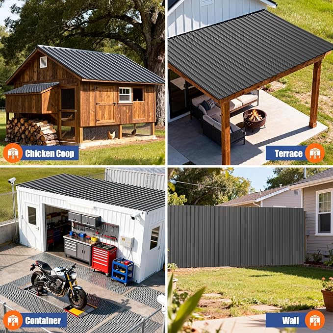 Brakki Corrugated Metal Roofing Panels 20pcs 150.6 ft², Grey Galvanized Steel Roof Panels with Screw, Heavy Duty Metal Siding Suitable for Garages Chicken Coop Sheds Stables Patio