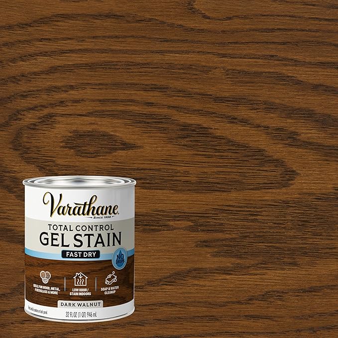 Varathane Total Control Gel Stain | Low Odor Water-Based Formula | Thick Gel Formula for Vertical Surfaces | Ideal for Wood, Metal & Fiberglass | Quart | Dark Walnut | 2 Pack