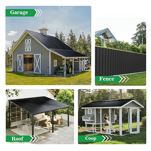 25pcs Metal Roofing Panels, 42.52'' L ×17.72'' W 127.98 ft² Corrugated Metal Sheets, Galvanized Steel Roof Fence Panels for Mobile Homes, Garages, Chicken Coop, Sheds, Stables, Patio, Black