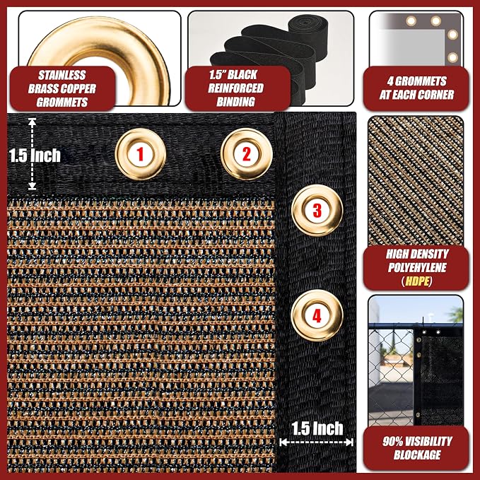 Amgo Custom Made 8' x 16' Brown Fence Privacy Screen Windscreen with Bindings & Grommets, Heavy Duty for Commercial and Residential, 90% Blockage, Cable Zip Ties Included (We Customize)