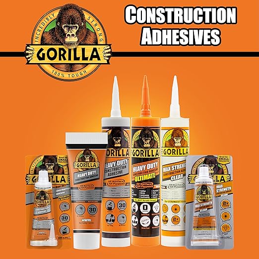 Gorilla Heavy Duty Construction Adhesive, White Glue, 7 Ounce Squeeze Tube (Pack of 1) - Gap Filling and Waterproof