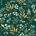 Laatse Dark Green Floral Wallpaper Peel and Stick Green Golden Leaf Wallpaper Vintage Floral Contact Paper Waterproof Self Adhesive Boho Delicate Wall Paper for Cabinet Rooms Walls Locker 17.5" x 118"
