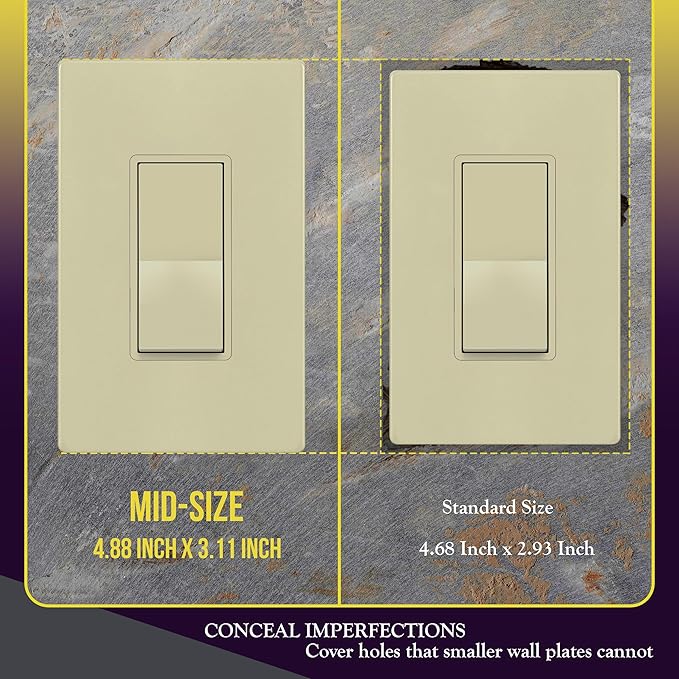 ENERLITES Screwless Decorator Wall Plate Child Safe Outlet Cover, Gloss Finish, Medium Size 1-Gang 4.88" H x 3.11" L, Unbreakable Polycarbonate Thermoplastic, SI8831M-I, Ivory