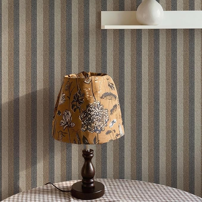 Textured Fabric Wallpaper Peel and Stick 17.3"x120" Black/Grey/Brown Faux Grasscloth Look Wall Paper Herringbone Striped Contact Paper Removable Vinyl for Bedroon Bathroom Cabinets Accent Wall