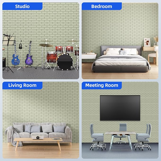 20 Pack Acoustic Panels with Self Adhesive Sound Proof Foam Panels for Wall | 12" X 12" X 0.4" High Density Soundproof Wall Panels, Brick Sound Absorbing Panels for Home Studio Office Decor - Sage