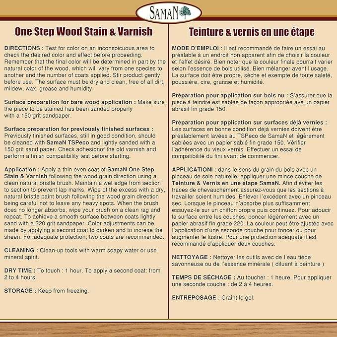 SamaN Interior One Step Wood Seal, Stain and Varnish – Oil Based Odorless Dye - Protection for Furniture and Fine Wood (Ebony SAM-318, 32 oz)